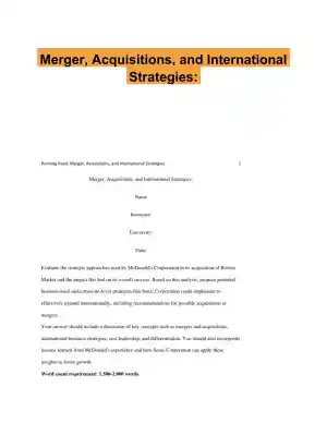Merger, Acquisitions, and International Strategies: