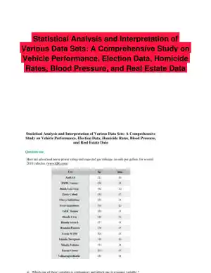 A Comprehensive Study on Vehicle Performance, Election Data, Homicide Rates, Blood Pressure, and Real Estate Data
