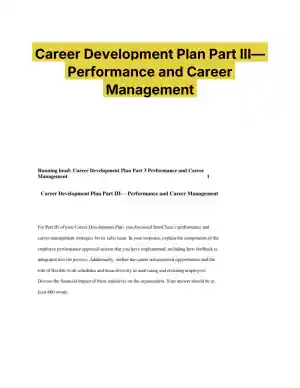 Career Development Plan Part III� Performance and Career Management
