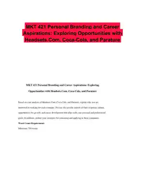 MKT 421 Personal Branding and Career Aspirations: Exploring Opportunities with Headsets.Com, Coca-Cola, and Parature
