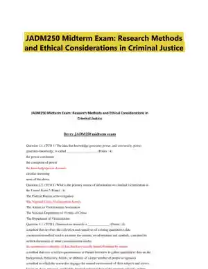 JADM250 Midterm Exam: Research Methods and Ethical Considerations in Criminal Justice