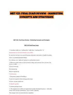 MKT 421: Final Exam Review - Marketing Concepts and Strategies
