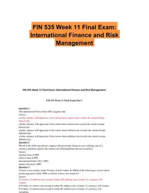 FIN 535 Week 11 Final Exam: International Finance and Risk Management