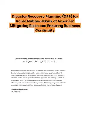 Disaster Recovery Planning (DRP) for Acme National Bank of America: Mitigating Risks and Ensuring Business Continuity