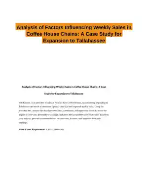 Analysis of Factors Influencing Weekly Sales in Coffee House Chains: A Case Study for Expansion to Tallahassee