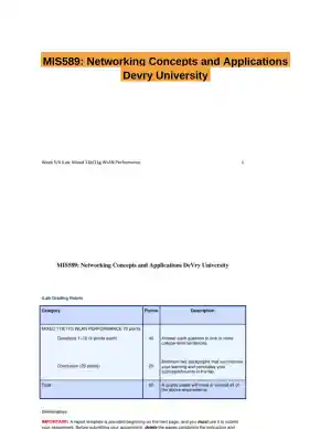 MIS589: Networking Concepts and Applications Devry University