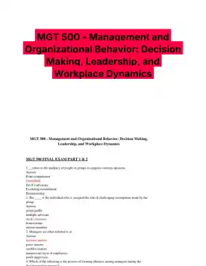 MGT 500 - Management and Organizational Behavior: Decision Making, Leadership, and Workplace Dynamics