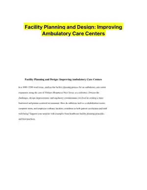 Facility Planning and Design: Improving Ambulatory Care Centers