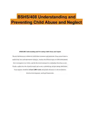 BSHS/408 Understanding and Preventing Child Abuse and Neglect
