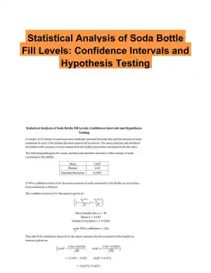 Statistical Analysis of Soda Bottle Fill Levels: Confidence Intervals and Hypothesis Testing