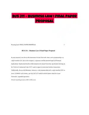 BUS 311 � Business Law I Final Paper Proposal