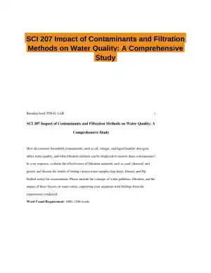 SCI 207 Impact of Contaminants and Filtration Methods on Water Quality: A Comprehensive Study