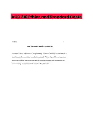 ACC 310 Ethics and Standard Costs