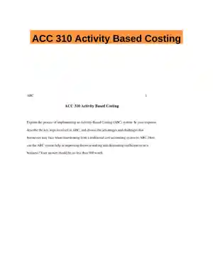 ACC 310 Activity Based Costing