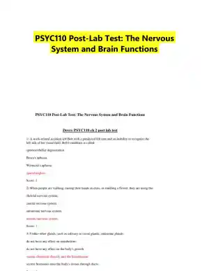 PSYC110 Post-Lab Test: The Nervous System and Brain Functions