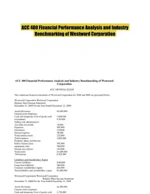 ACC 400 Financial Performance Analysis and Industry Benchmarking of Westward Corporation