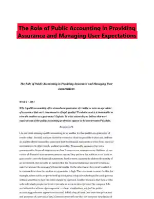 The Role of Public Accounting in Providing Assurance and Managing User Expectations