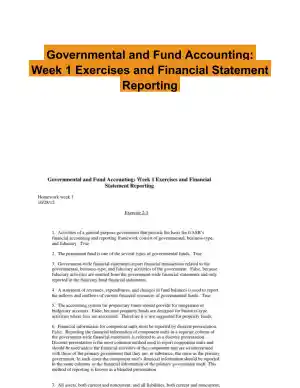 Governmental and Fund Accounting: Week 1 Exercises and Financial Statement Reporting