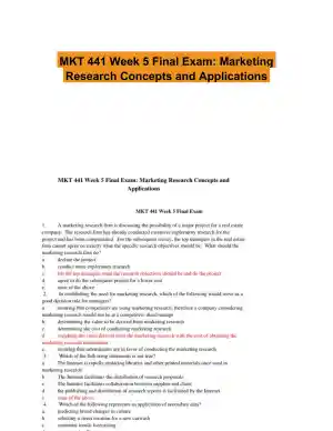 MKT 441 Week 5 Final Exam: Marketing Research Concepts and Applications