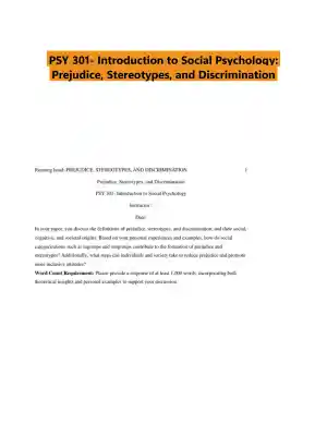 PSY 301- Introduction to Social Psychology: Prejudice, Stereotypes, and Discrimination