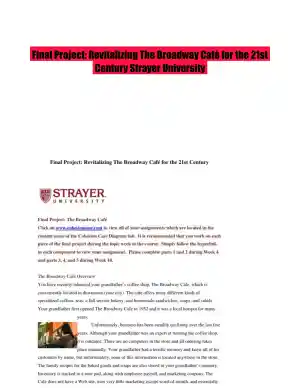 Final Project: Revitalizing The Broadway Caf� for the 21st Century Strayer University