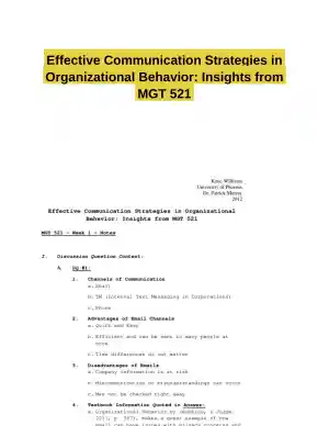 Effective Communication Strategies in Organizational Behavior: Insights from MGT 521