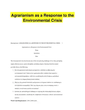 Agrarianism as a Response to the Environmental Crisis