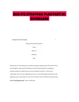 BUS 475 Strategic Plan Part III: Scorecard