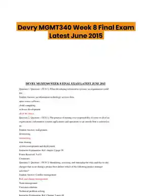 Devry MGMT340 Week 8 Final Exam Latest June 2015