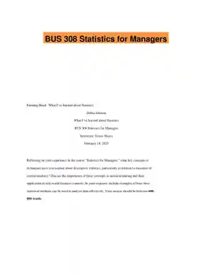 BUS 308 Statistics for Managers