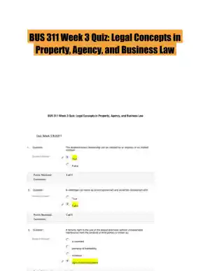 BUS 311 Week 3 Quiz: Legal Concepts in Property, Agency, and Business Law