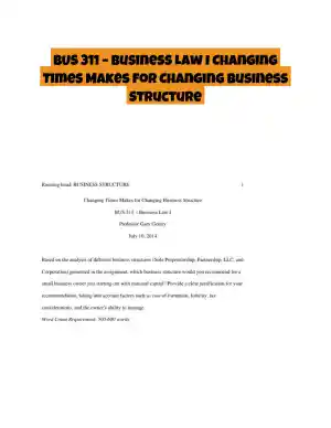 BUS 311 � Business Law I Changing Times Makes for Changing Business Structure