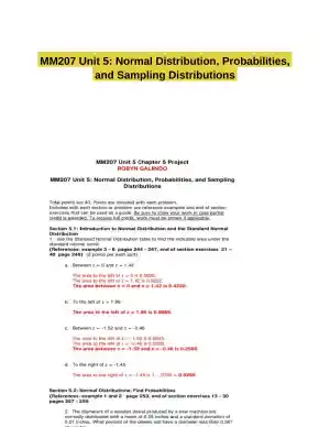 MM207 Unit 5: Normal Distribution, Probabilities, and Sampling Distributions