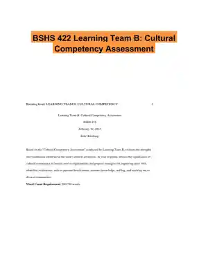 BSHS 422 Learning Team B: Cultural Competency Assessment