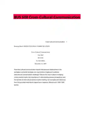 BUS 600 Cross-Cultural Communication