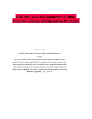 BUS 599 Case #23 Southwest In 2008: Cultures, Values, and Operating Practices
