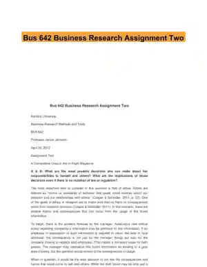 Bus 642 Business Research Assignment Two