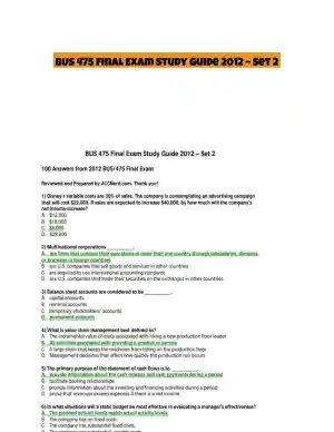 BUS 475 Final Exam Study Guide 2012 � Set 2