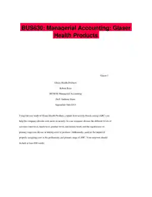 BUS630: Managerial Accounting: Glaser Health Products