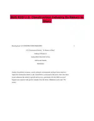 BUS 620 U.S. Construction Industry Its Return to Glory