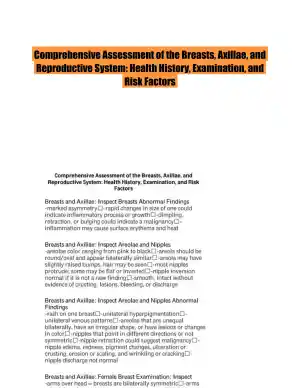 Comprehensive Assessment of the Breasts, Axillae, and Reproductive System: Health History, Examination, and Risk Factors
