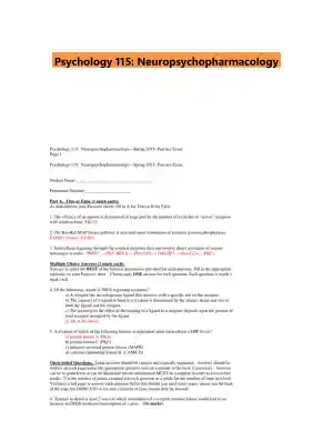 Psychology 115: Neuropsychopharmacology