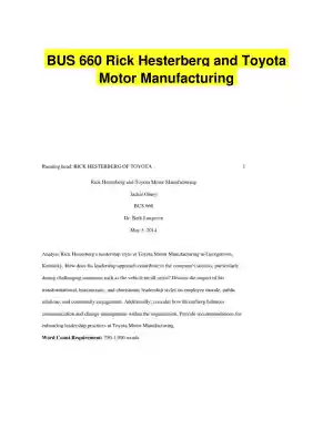 BUS 660 Rick Hesterberg and Toyota Motor Manufacturing