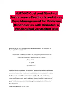 NUR/443 Cost and Effects of Performance Feedback and Nurse Case Management