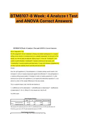 BTM8107-8 Week: 4 Analyze t Test and ANOVA Correct Answers