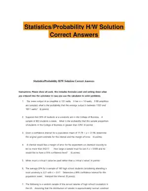Statistics/Probability H/W Solution Correct Answers