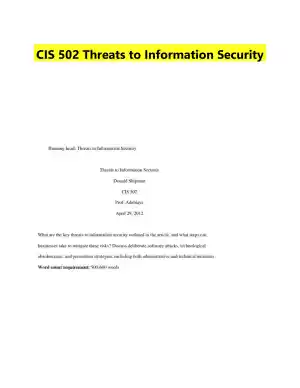CIS 502 Threats to Information Security
