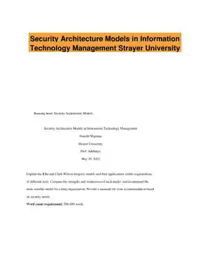Security Architecture Models in Information Technology Management Strayer University