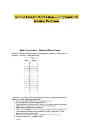 Simple Linear Regression � Supplemental Review Problem
