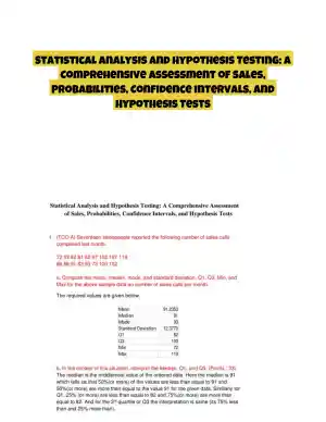 Statistical Analysis and Hypothesis Testing: A Comprehensive Assessment of Sales, Probabilities, Confidence Intervals, and Hypothesis Tests